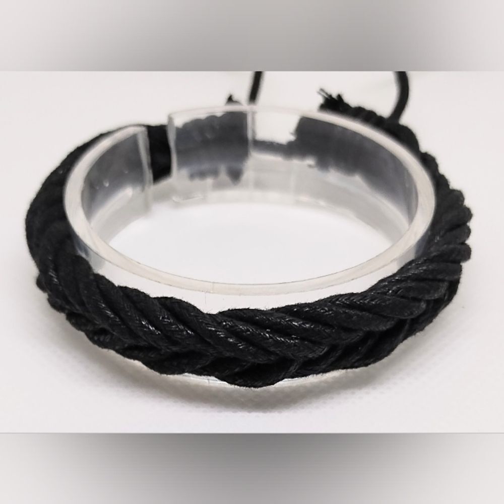 Men's bracelet leather braided black new e74